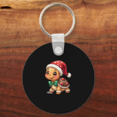 Funny Gingerbread Man Turtle Christmas Womens Mens Sleutelhanger (Voorkant)