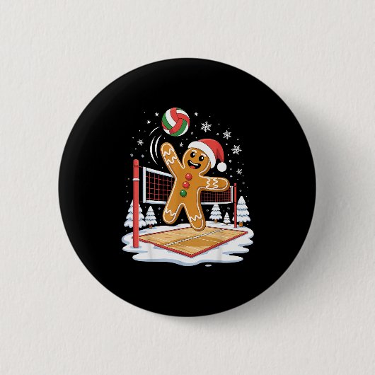 Funny Gingerbread Volleyball Player Christmas  Ronde Button 5,7 Cm (Voorkant)