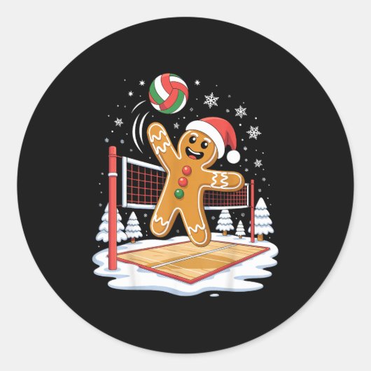 Funny Gingerbread Volleyball Player Christmas Ronde Sticker (Voorkant)