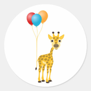 Funny giraf met kleurrijke ballonnen ronde sticker