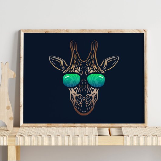 Funny Giraffe | Avec Impression murale de lunettes