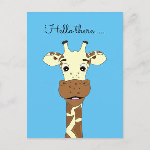 Funny giraffe cartoon blauw Hallo kinder briefkaar Briefkaart