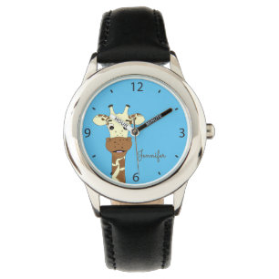 Funny giraffe cartoon blauw naam kinder watch horloge