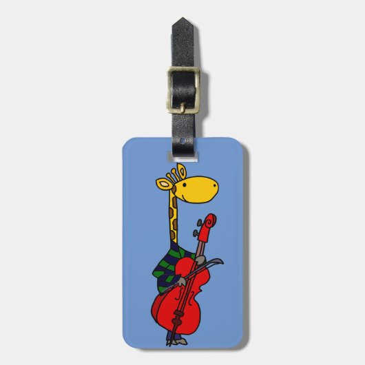 Funny Giraffe die Cello Art speelt Bagagelabel (Voorkant verticaal)