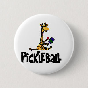 Funny Giraffe die Pickleball Cartoon speelt Ronde Button 5,7 Cm