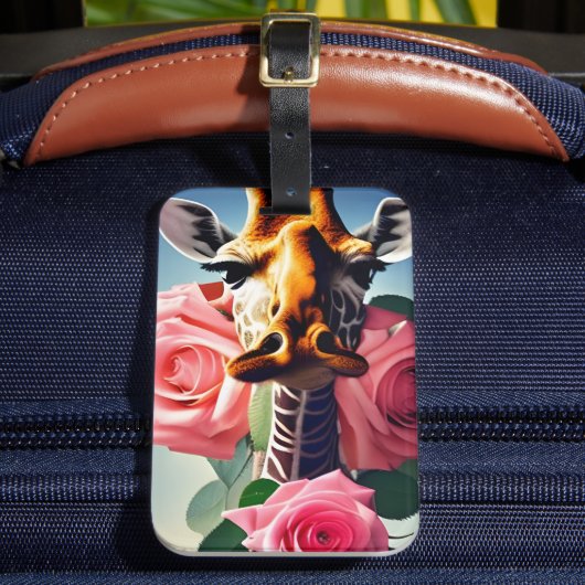 Funny Giraffe en Rozen Surreal Bagagelabel (Voorkant Insitu 2)