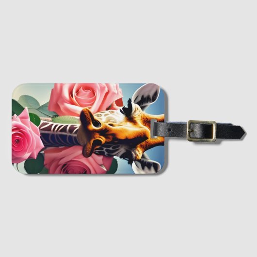 Funny Giraffe en Rozen Surreal Bagagelabel (Voorkant (horizontaal))