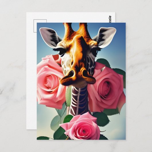 Funny Giraffe en Rozen Surreal Briefkaart (Voorkant / Achterkant)