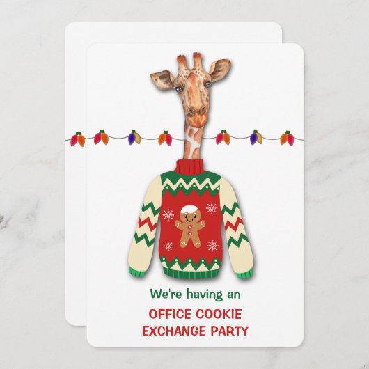 Funny Giraffe Holiday Cookie Exchange Invitation d (Devant / Derrière)