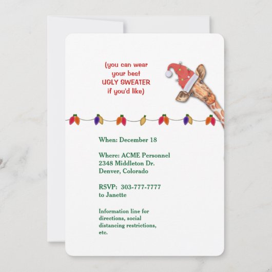 Funny Giraffe Holiday Cookie Exchange Invitation d (Dos)