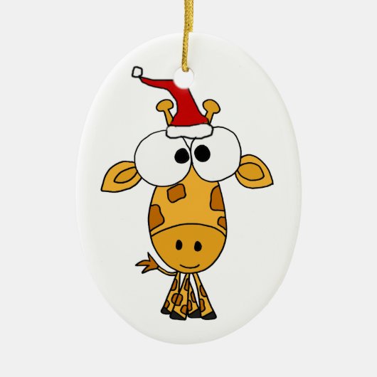 Funny Giraffe in Santa Hat-kerstkunst Keramisch Ornament (Voorkant)