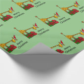 Funny Giraffe in Santa Hat-kerstontwerp Cadeaupapier (Hoek)