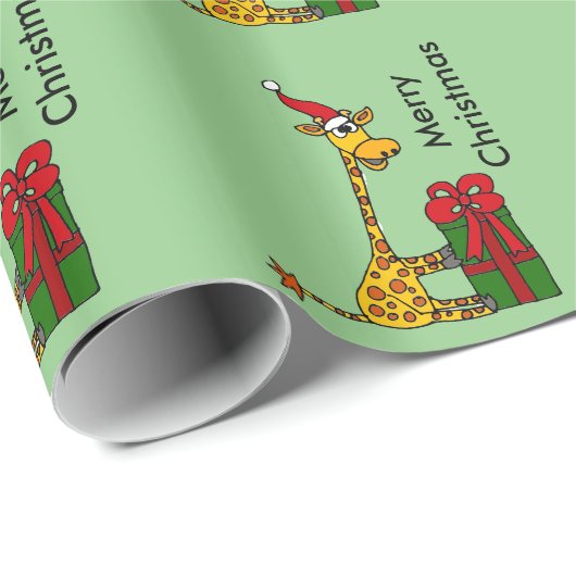 Funny Giraffe in Santa Hat-kerstontwerp Cadeaupapier (Rol Hoek)
