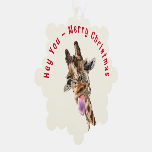 Funny Giraffe Joyeux Noël Ornement Carte (Droite)