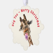 Funny Giraffe Joyeux Noël Ornement Carte (Gauche)