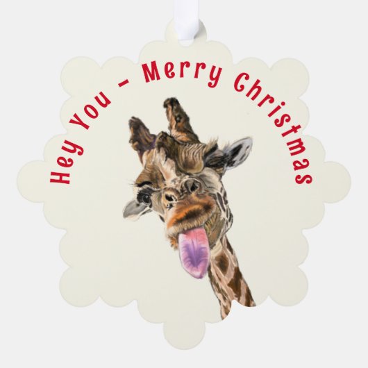 Funny Giraffe Joyeux Noël Ornement Carte (Verso)