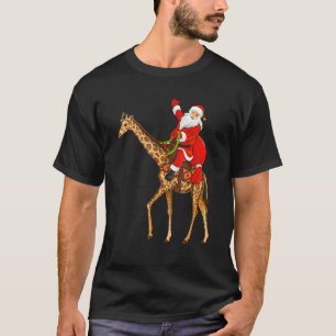 Funny Giraffe Lover Santa Riding Giraffe Kerstmis T-shirt