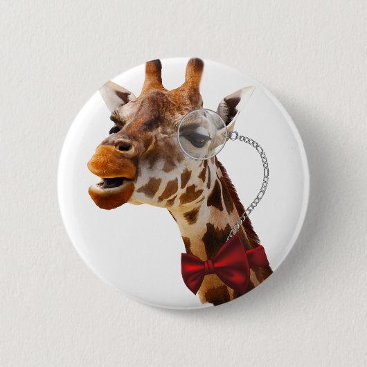 Funny Giraffe met Bowtie en Monocle Ronde Button 5,7 Cm (Voorkant)