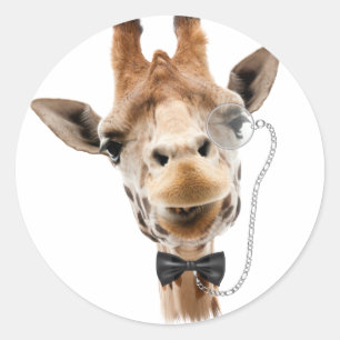 Funny Giraffe met Bowtie en Monocle Ronde Sticker