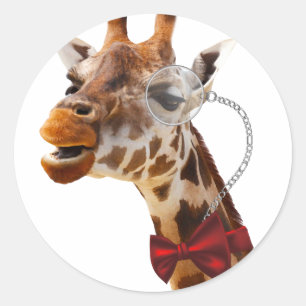 Funny Giraffe met Bowtie en Monocle Ronde Sticker