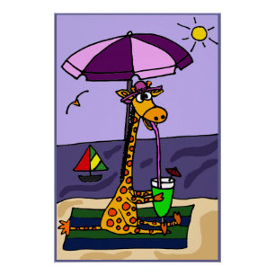 Funny Giraffe op het Poster van Beach Perfect Poster