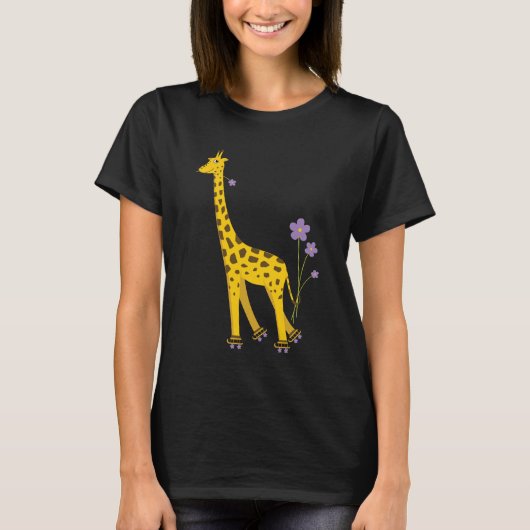Funny Giraffe Roller Skating Dark T-shirt (Voorkant)