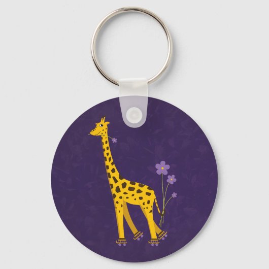 Funny Giraffe Roller Skating Paarse Sleutelhanger (Voorkant)