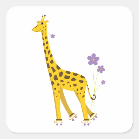 Funny Giraffe Roller Skating Vierkante Sticker (Voorkant)