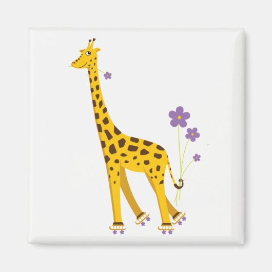 Funny Giraffe Rollerskating Magneet (Voorkant)
