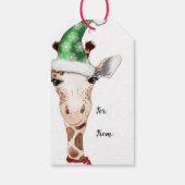 Funny Giraffe Santa Hat Kerstmis Cadeaulabel (Achterkant)