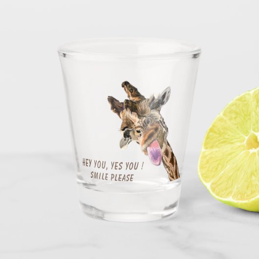 Funny Giraffe Shot Glass Smile - Aangepaste tekst Shot Glas (Voorkant)