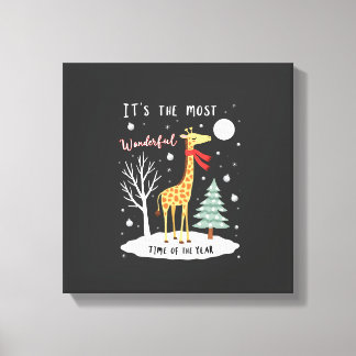Funny Giraffe The Most Wonderful Time Christmas T- Canvas Afdruk