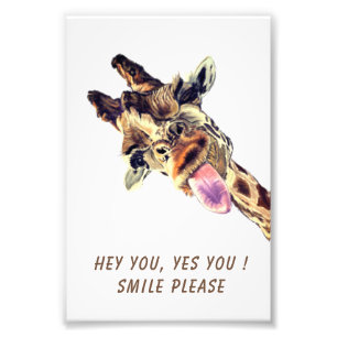 Funny Giraffe Tongue Out and Playful Wink - Fun Foto Afdruk