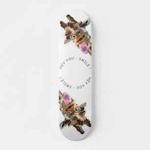 Funny Giraffe Tongue Out and Playful Wink - Fun Skateboard