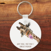 Funny Giraffe Tongue Out and Playful Wink - Smile Sleutelhanger (Voorkant)