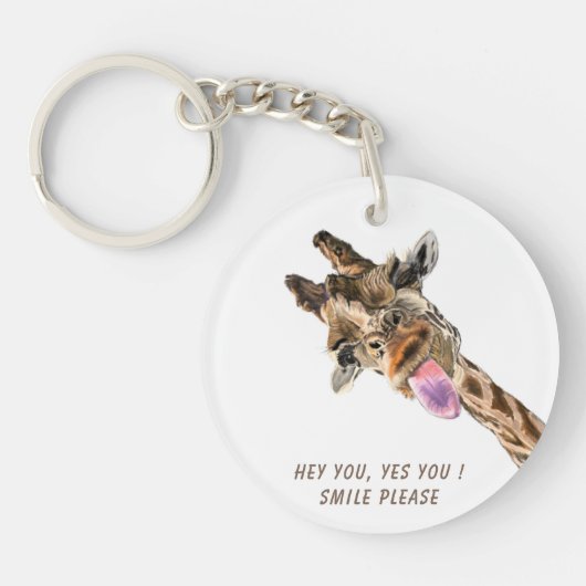 Funny Giraffe Tongue Out and Playful Wink - Smile Sleutelhanger (Voorkant)