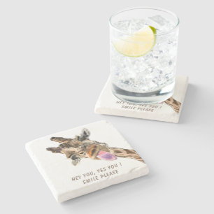 Funny Giraffe Tongue Out and Playful Wink - Smile Stenen Onderzetter