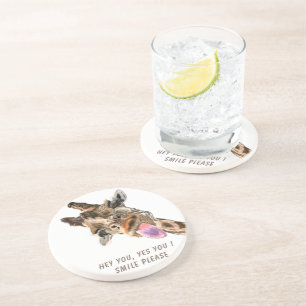 Funny Giraffe Tongue Out and Playful Wink - Smile Zandsteen Onderzetter