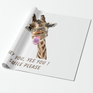 Funny Giraffe Tongue Out en Playful Wink Cartoon  Cadeaupapier