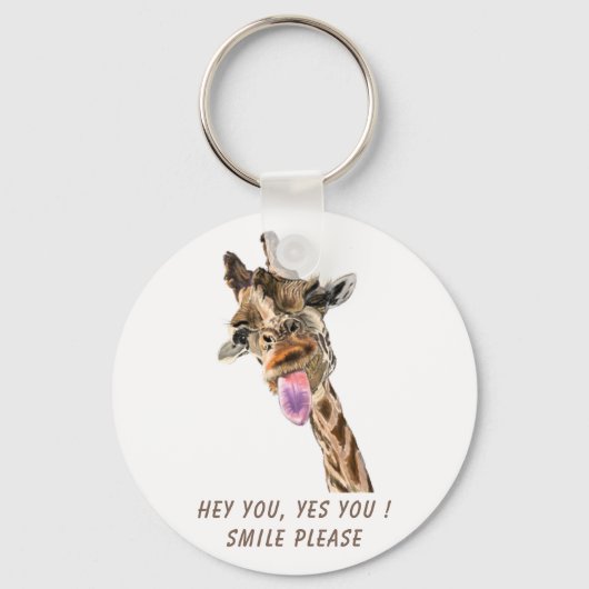Funny Giraffe Tongue Out en Playful Wink Cartoon Sleutelhanger (Voorkant)