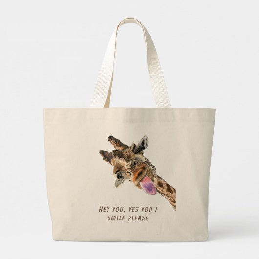 Funny Giraffe Tongue Out Playful Canvas tas (Achterkant)