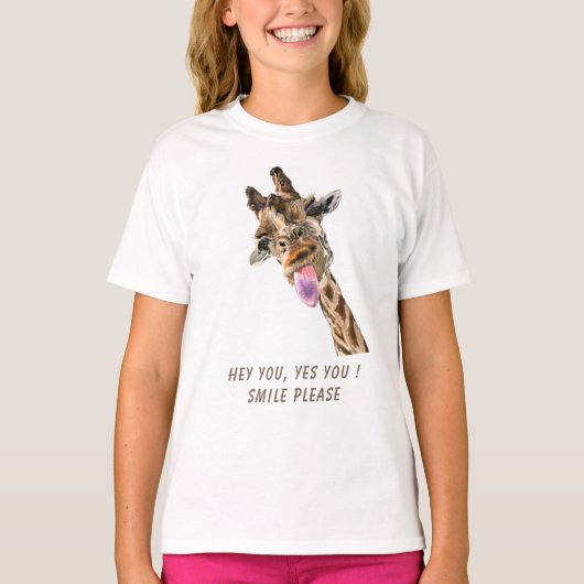 Funny Giraffe Tongue Out T-shirt - Aangepaste teks (Voorkant)