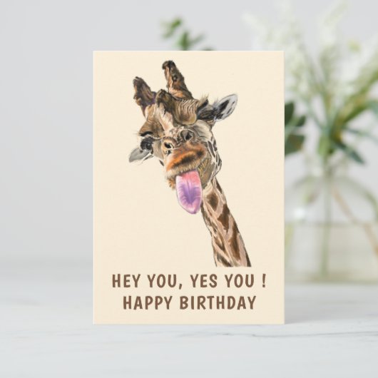 Funny Giraffe Verjaardag Kaart - aangepaste tekst (Staand voorkant)