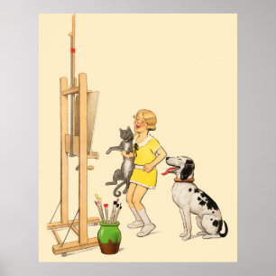 Funny Girl, Dog Cat Print Georges Redon