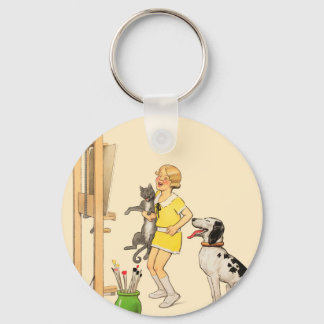  Funny Girl, Dog Cat Print Georges Redon Sleutelhanger