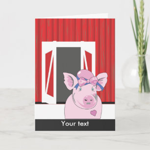 Funny Girl Pig met Barn Greeting Kaart