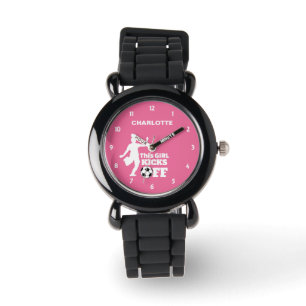 Funny Girl Soccer Player Persoonlijke grafische ka Horloge
