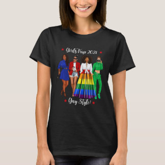 Funny Girls Trip LGBTQ Vacation Gay Black Woman He T-shirt