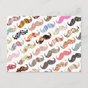 Funny Girly Colorful Pattern Mustaches Briefkaart