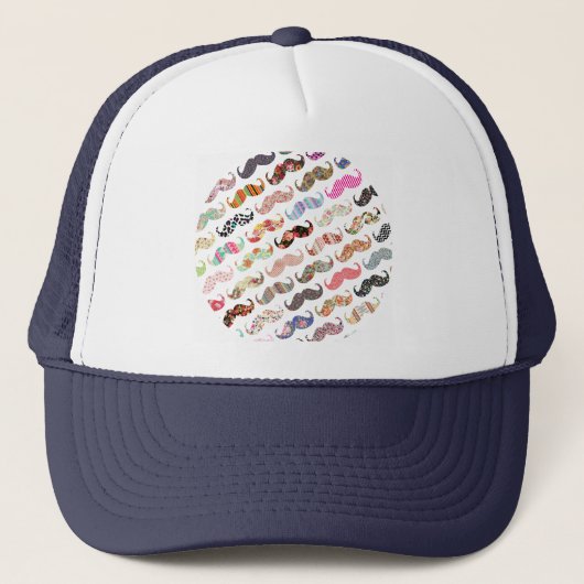 Funny Girly Colorful Pattern Mustaches Trucker Pet (Voorkant)